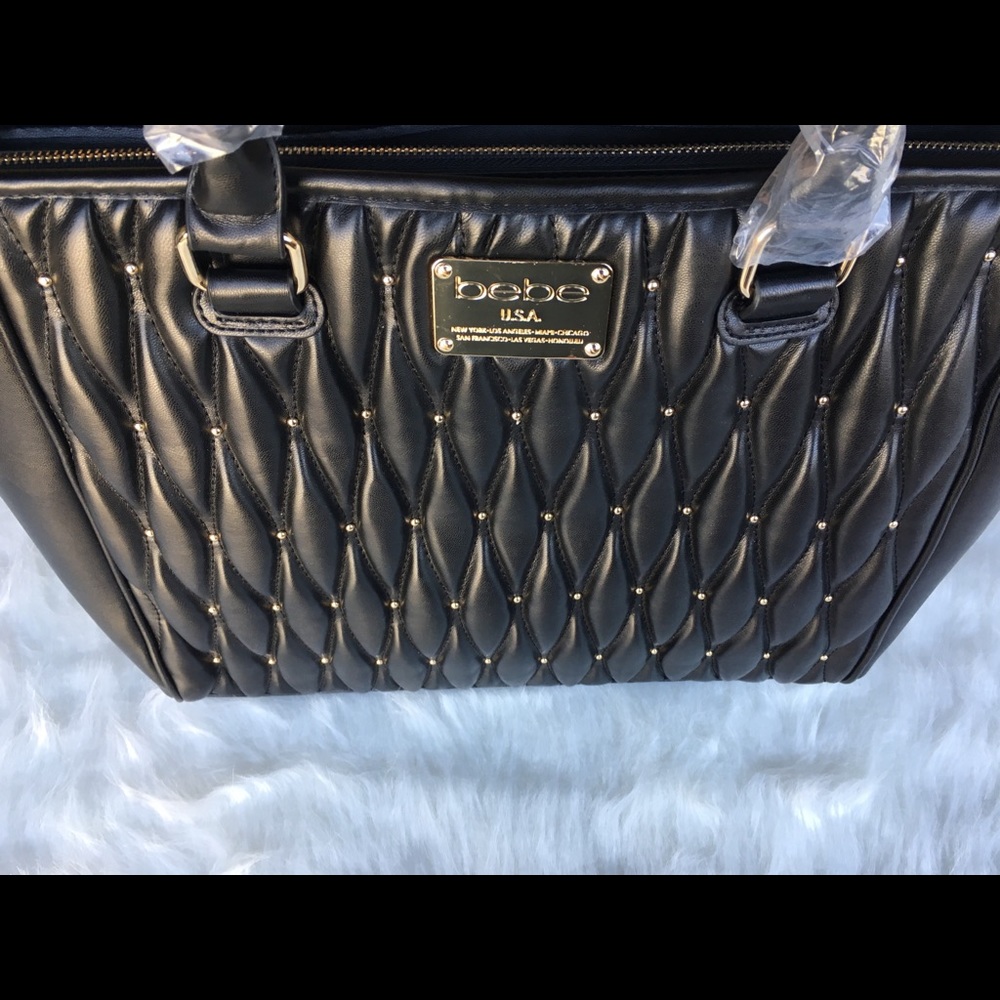 🌹👜💎bebe Diamanda Tote Black Quilted Mini Studs - Picture 5 of 8